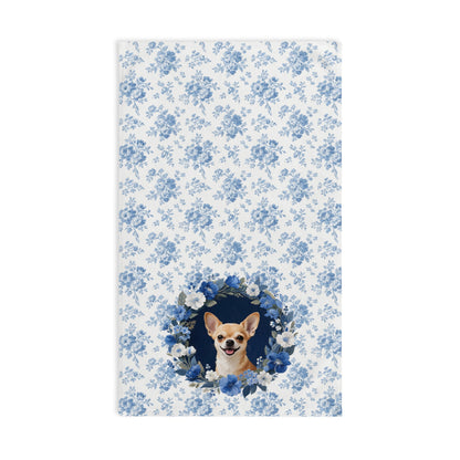 Blue Floral Chihuahua Dog Portrait Hand Towel – Cute Pet Bathroom Accessory