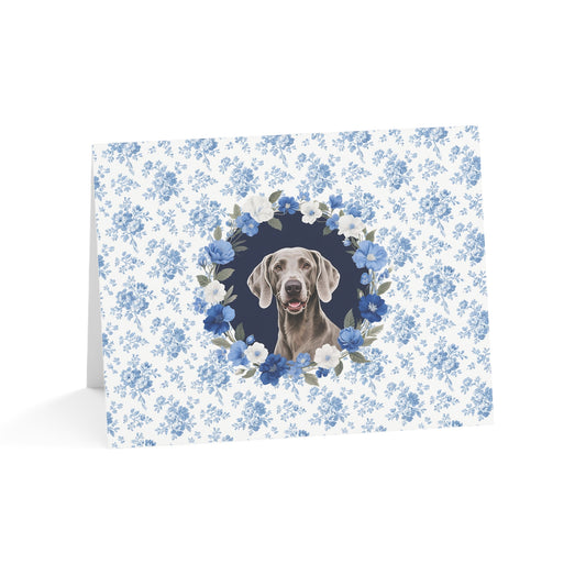 Weimaraner Dog Blue Floral Greeting Card Set
