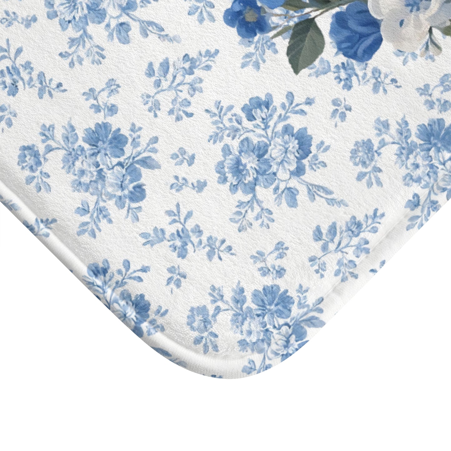 Blue Floral Frenchie Bath Mat – Cute Fawn French Bulldog Bathroom Rug