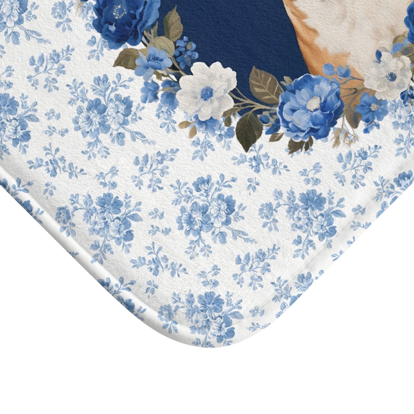 Blue Floral Boxer Bath Mat – Cute Boxer Dog Bathroom Rug