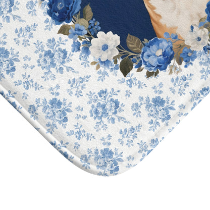 Blue Floral Boxer Bath Mat – Cute Boxer Dog Bathroom Rug