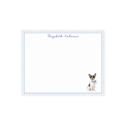 Rat Terrier Dog Blue Gingham Personalized Notecard Set