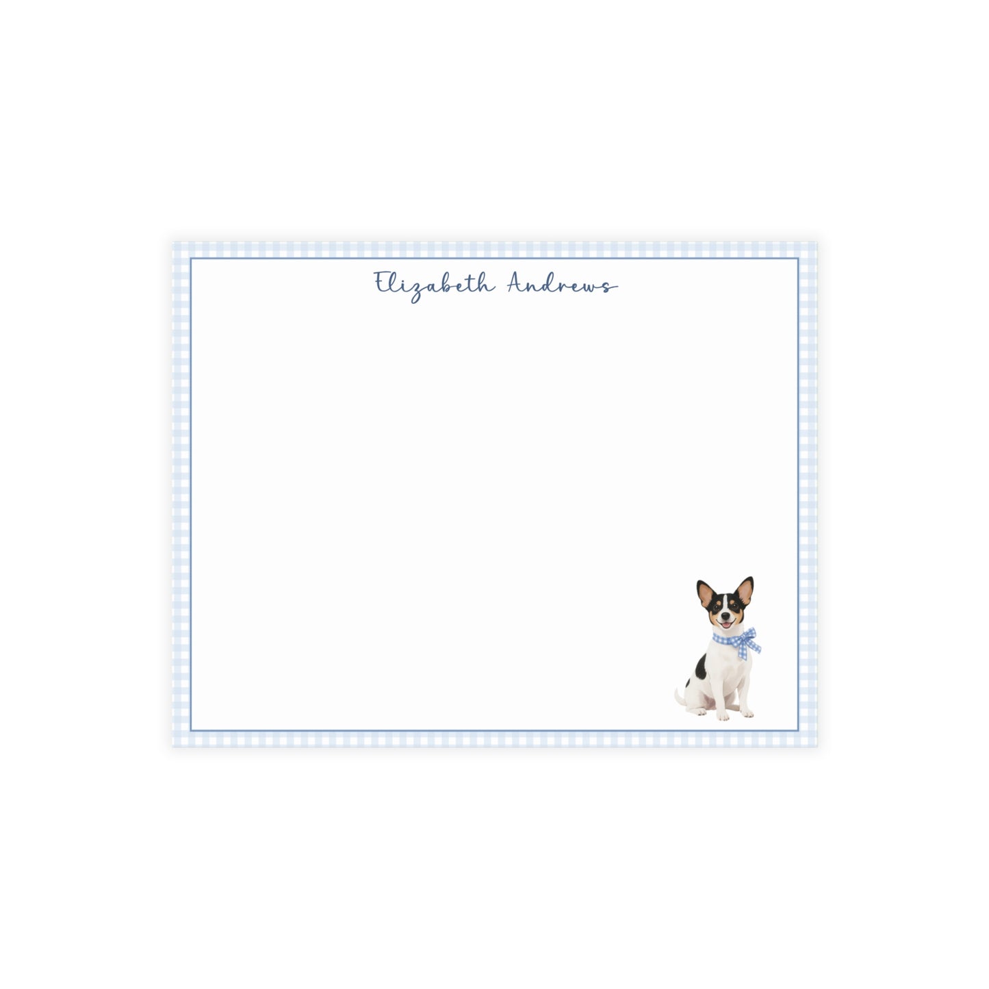 Rat Terrier Dog Blue Gingham Personalized Notecard Set