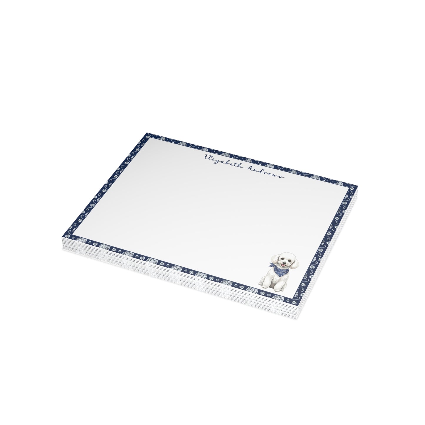 Poodle Navy Blue Paisley Notecard Set