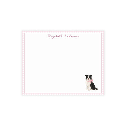 Border Collie Dog Pink Gingham Personalized Notecard Set