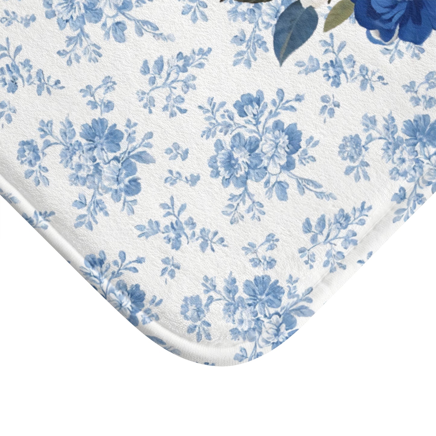 Blue Floral Bostie Bath Mat – Cute Boston Terrier Dog Bathroom Rug