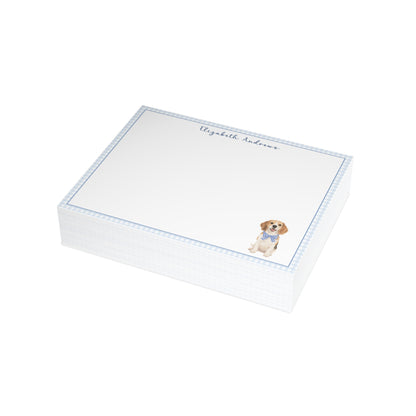 Beagle Dog Blue Gingham Personalized Notecard Set