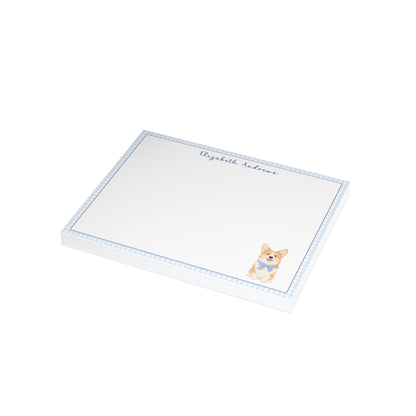 Corgi Dog Blue Gingham Personalized Notecard Set