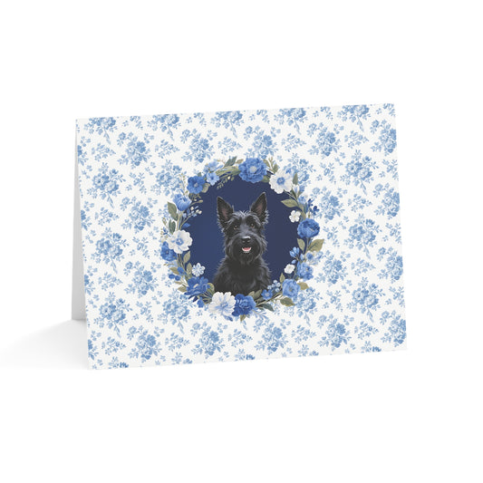 Scottish Terrier Dog Blue Floral Greeting Card Set