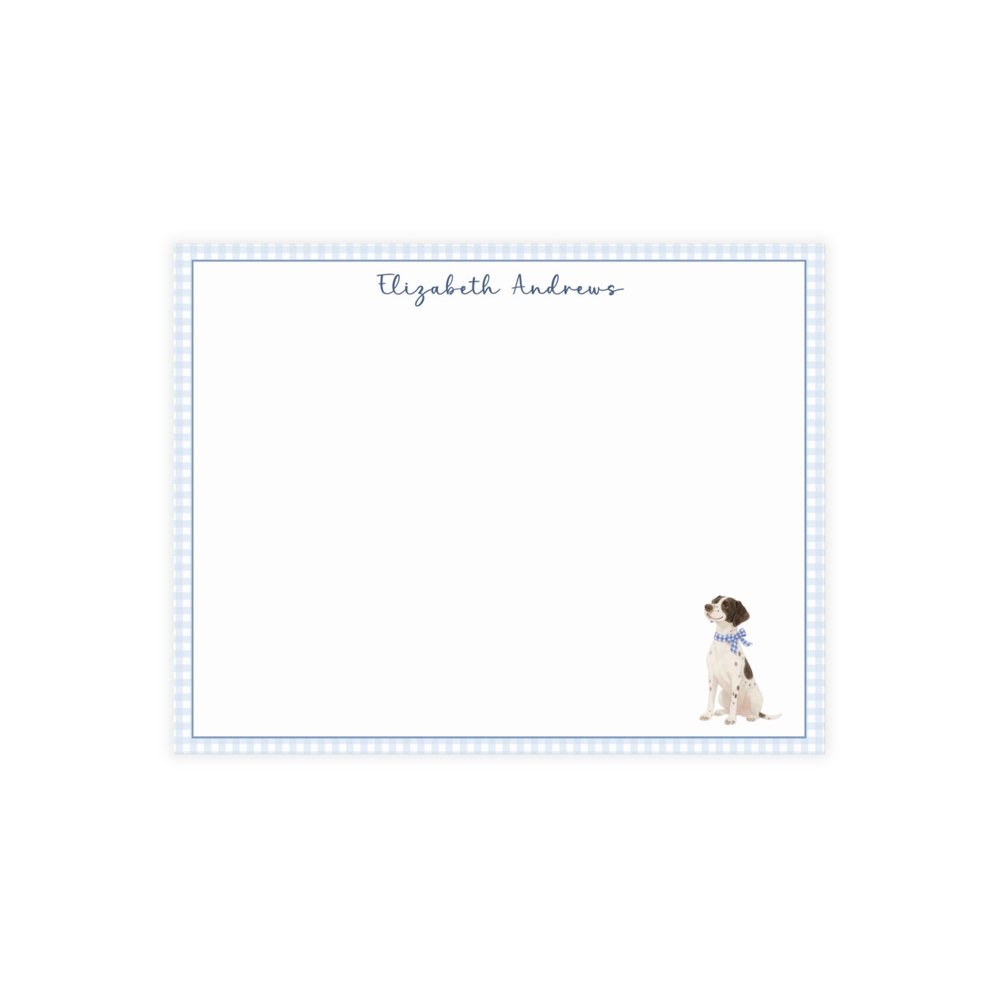 German Shorthaired Pointer Dog Blue Gingham Personalized Notecard Set