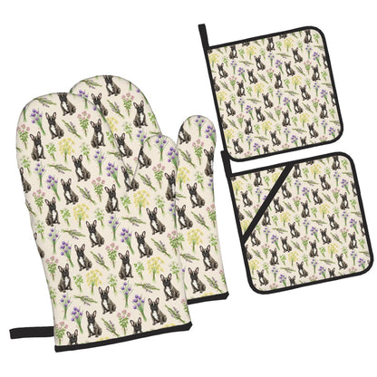 French Bulldog Oven Mitts and Pot Holders Set