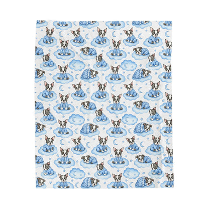 Boston Terrier Dog Blue Baby Blanket, Boston Terrier Baby Shower Baby Boy Newborn Gift Hospital Announcement Blanket Coming Home