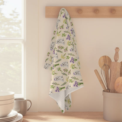 Maltese Dog & Herbs Tea Towel - Floral Dog Kitchen Towel