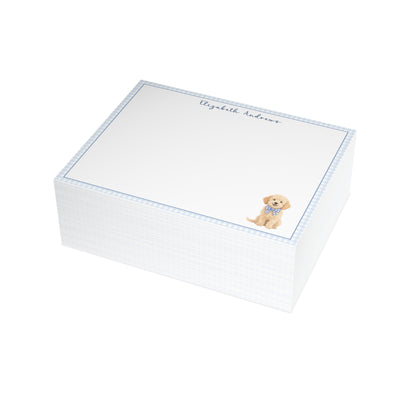 Goldendoodle Dog Blue Gingham Personalized Notecard Set