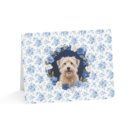 Wheaten Terrier Dog Blue Floral Greeting Card Set
