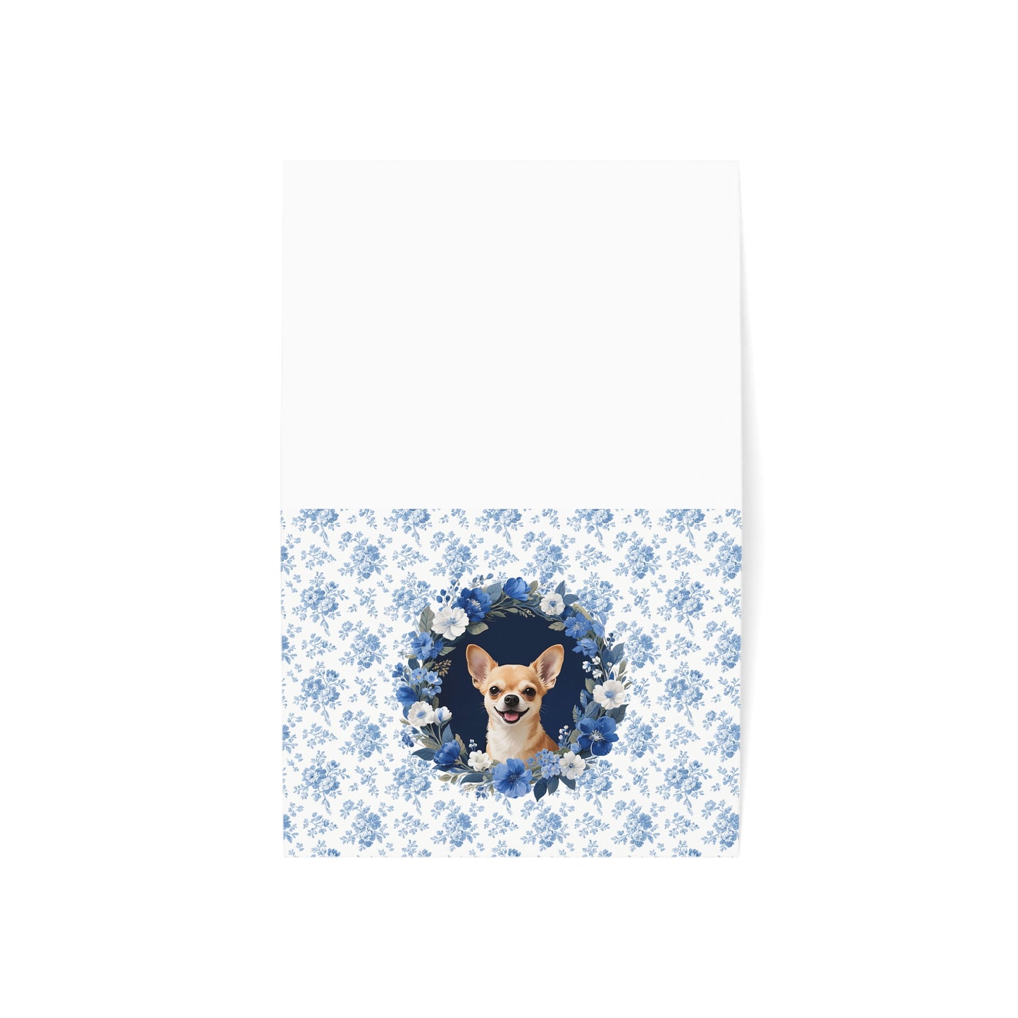 Chihuahua Dog Blue Floral Greeting Card Set