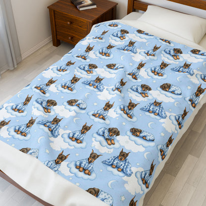 Doberman Pinscher Blue Baby Blanket, Dobie Dog Baby Shower Baby Boy Newborn Gift Hospital Announcement Blanket Coming Home