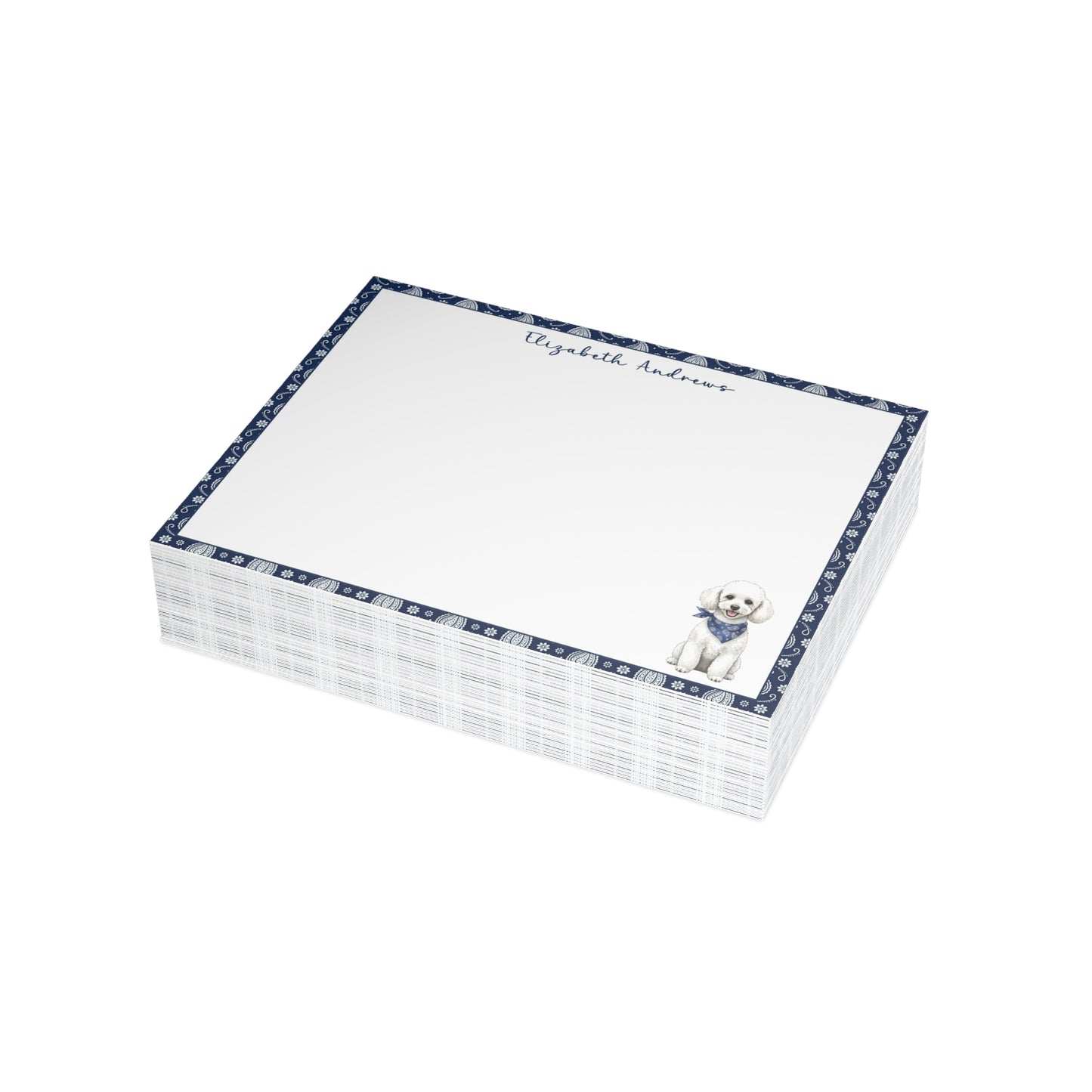 Poodle Navy Blue Paisley Notecard Set