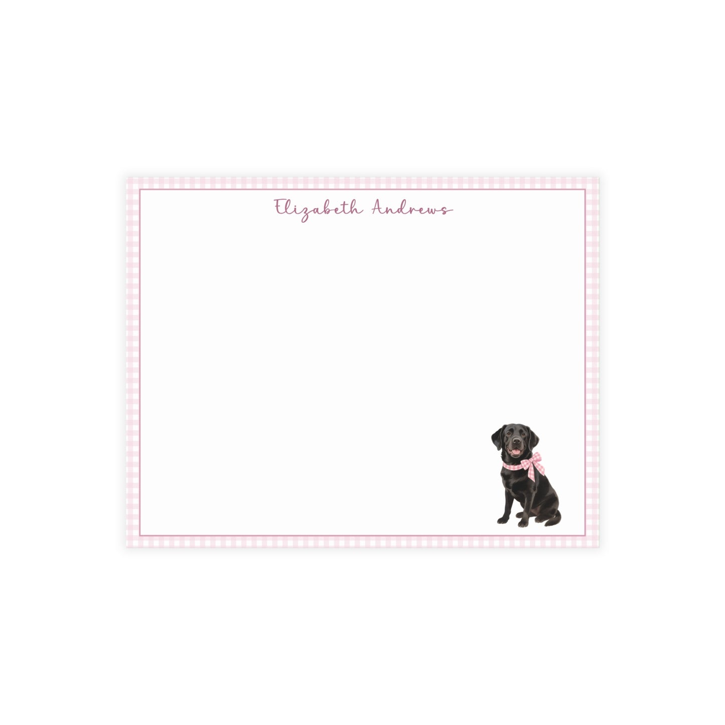 Black Labrador Retriever Dog Pink Gingham Personalized Notecard Set