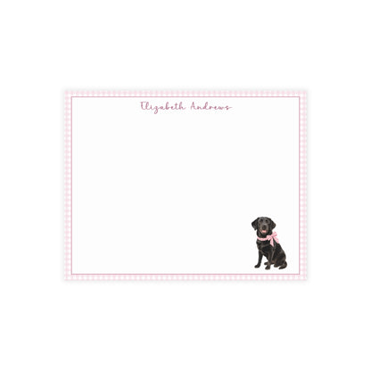 Black Labrador Retriever Dog Pink Gingham Personalized Notecard Set