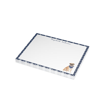 Personalized Boxer Dog Navy Blue Paisley Notecard Set