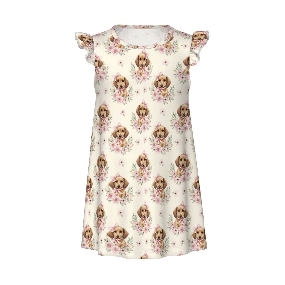 Dachshund Girl's Flutter Sleeve Nightgown