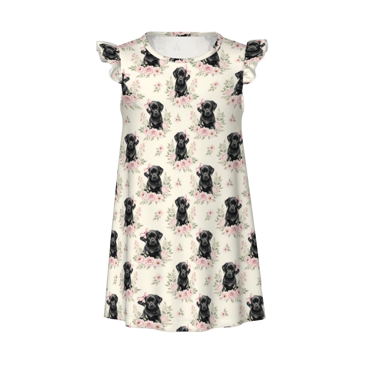 Black Labrador Retriever Girl's Flutter Sleeve Nightgown