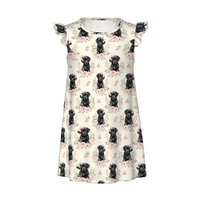 Black Labrador Retriever Girl's Flutter Sleeve Nightgown