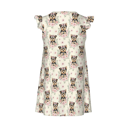 Yorkshire Terrier Girl's Flutter Sleeve Nightgown