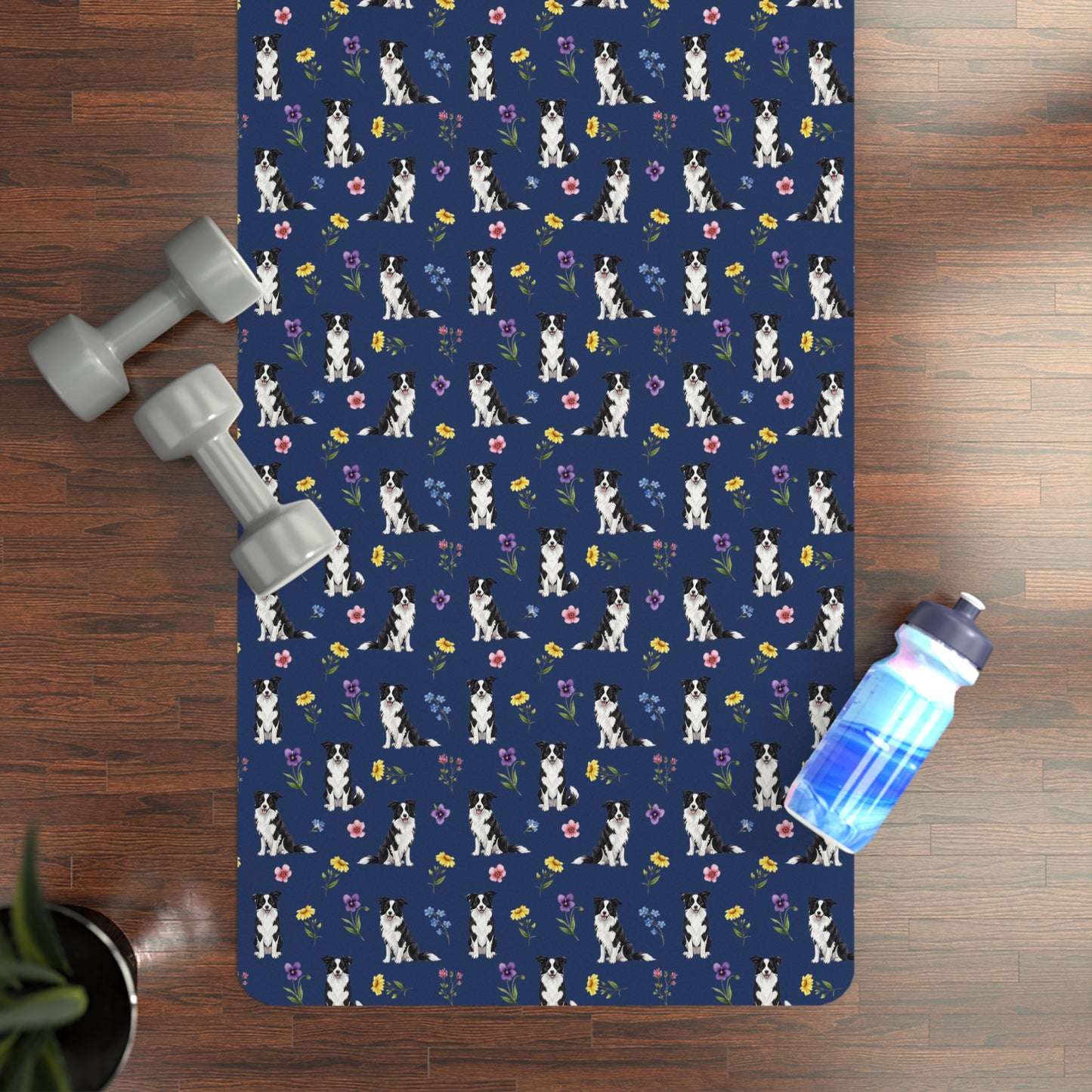 Border Collie Dog Floral Yoga Mat – Durable Non-Slip Rubber Surface for Home & Studio Practice