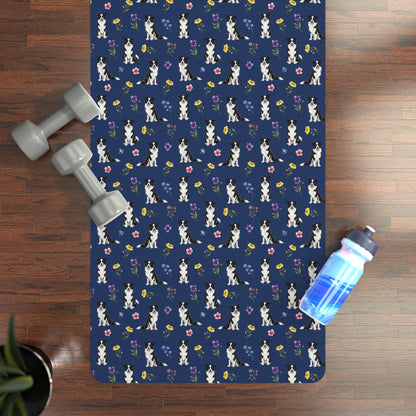 Border Collie Dog Floral Yoga Mat – Durable Non-Slip Rubber Surface for Home & Studio Practice