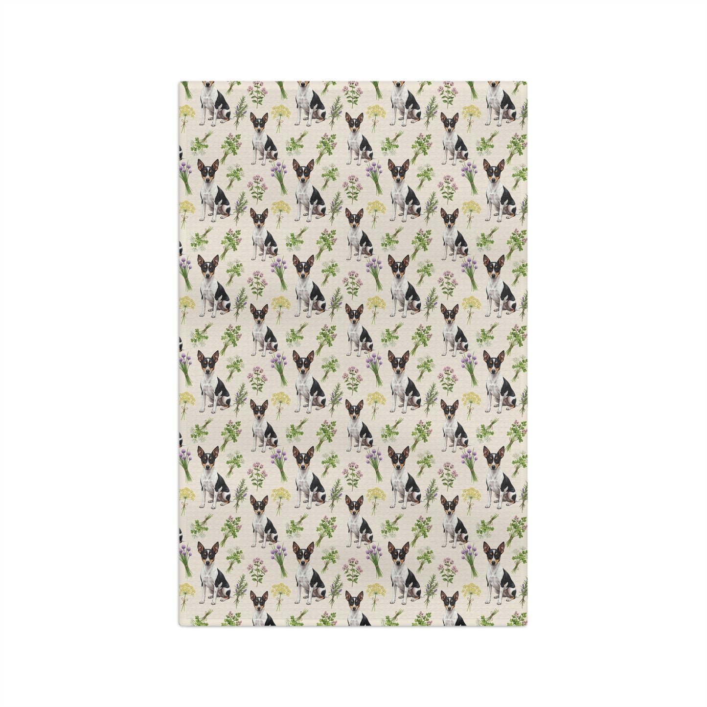 Rat Terrier Dog & Herbs Tea Towel - Floral Dog Kitchen Towel