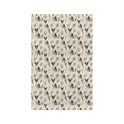 Rat Terrier Dog & Herbs Tea Towel - Floral Dog Kitchen Towel