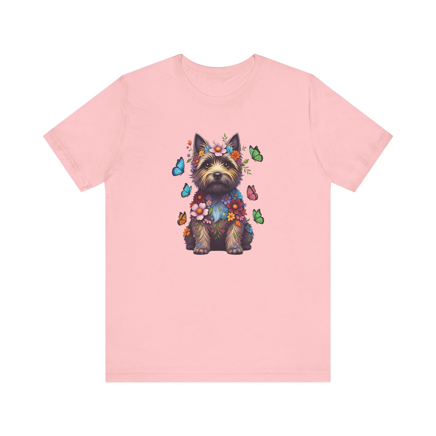 Whimsical Floral Cairn Terrier Tee – Colorful Dog Lover Shirt with Butterflies