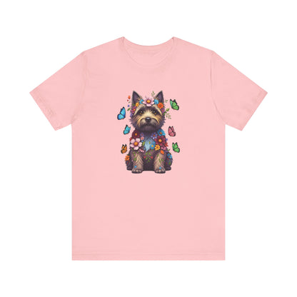 Whimsical Floral Cairn Terrier Tee – Colorful Dog Lover Shirt with Butterflies