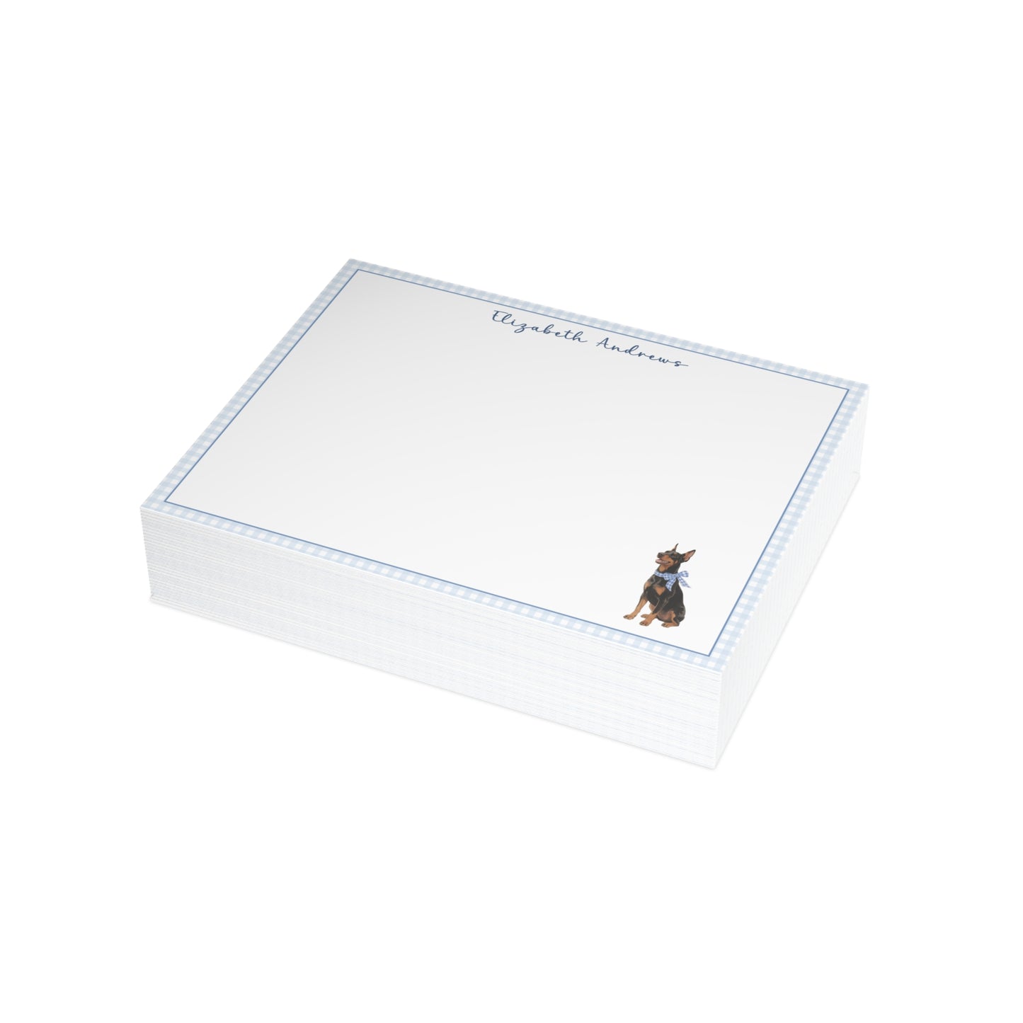 Doberman Pinscher Dog Blue Gingham Personalized Notecard Set