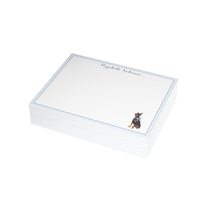 Doberman Pinscher Dog Blue Gingham Personalized Notecard Set