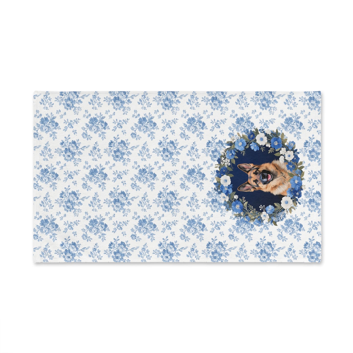 Blue Floral German Shepherd Dog Portrait Hand Towel – Cute Pet Bathroom Accessory
