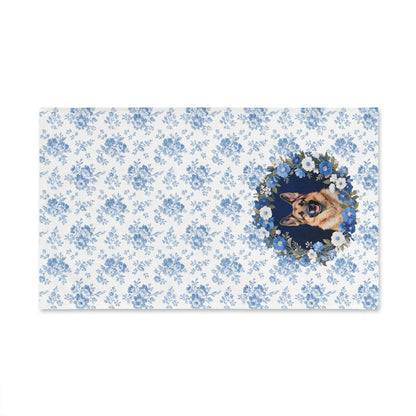 Blue Floral German Shepherd Dog Portrait Hand Towel – Cute Pet Bathroom Accessory