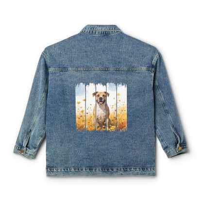 Trendy Pitbull Dog Women's Denim Jacket, Dog Demin Jacket, Gift for Pittie Dog Mom, Gift for Dog Lovers, Fall Dog Style