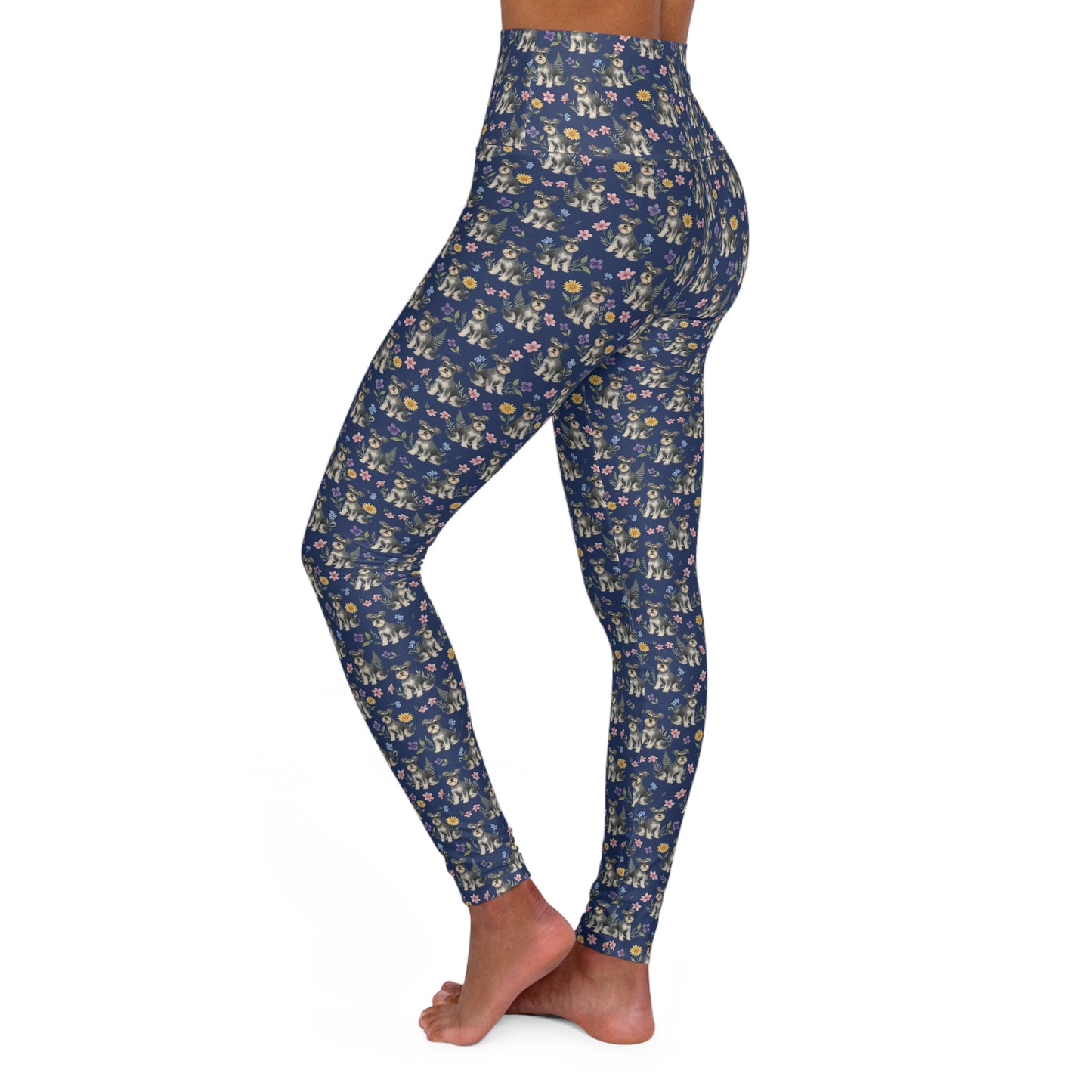 Schnauzer Dog Floral High Waisted Yoga Leggings - Perfect for Fitness & Everyday Wear
