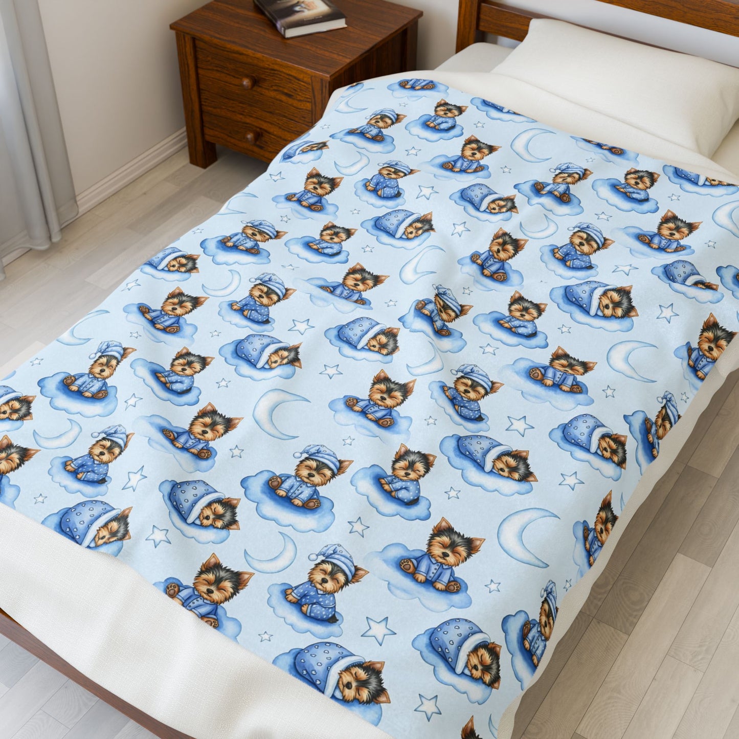 Yorkshire Terrier Blue Baby Blanket, Yorkie Dog Baby Shower Baby Boy Newborn Gift Hospital Announcement Blanket Coming Home