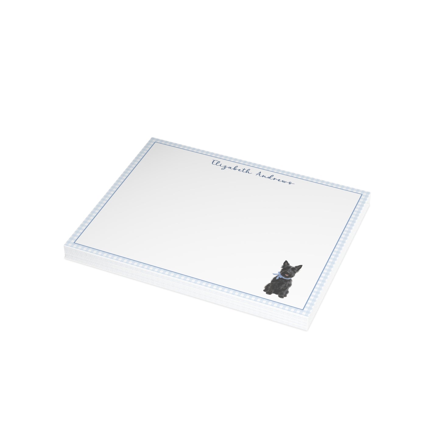 Scottish Terrier Dog Blue Gingham Personalized Notecard Set