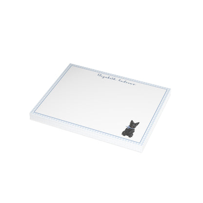 Scottish Terrier Dog Blue Gingham Personalized Notecard Set