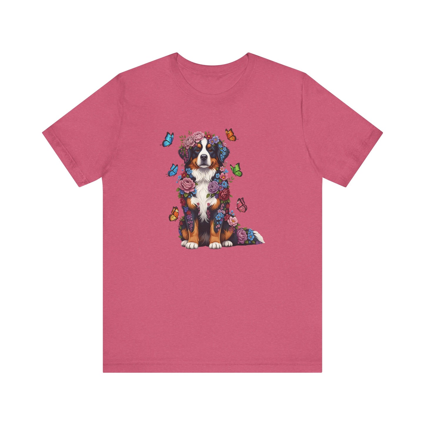 Whimsical Floral Bernese Mountain Dog Tee – Colorful Dog Lover Shirt with Butterflies