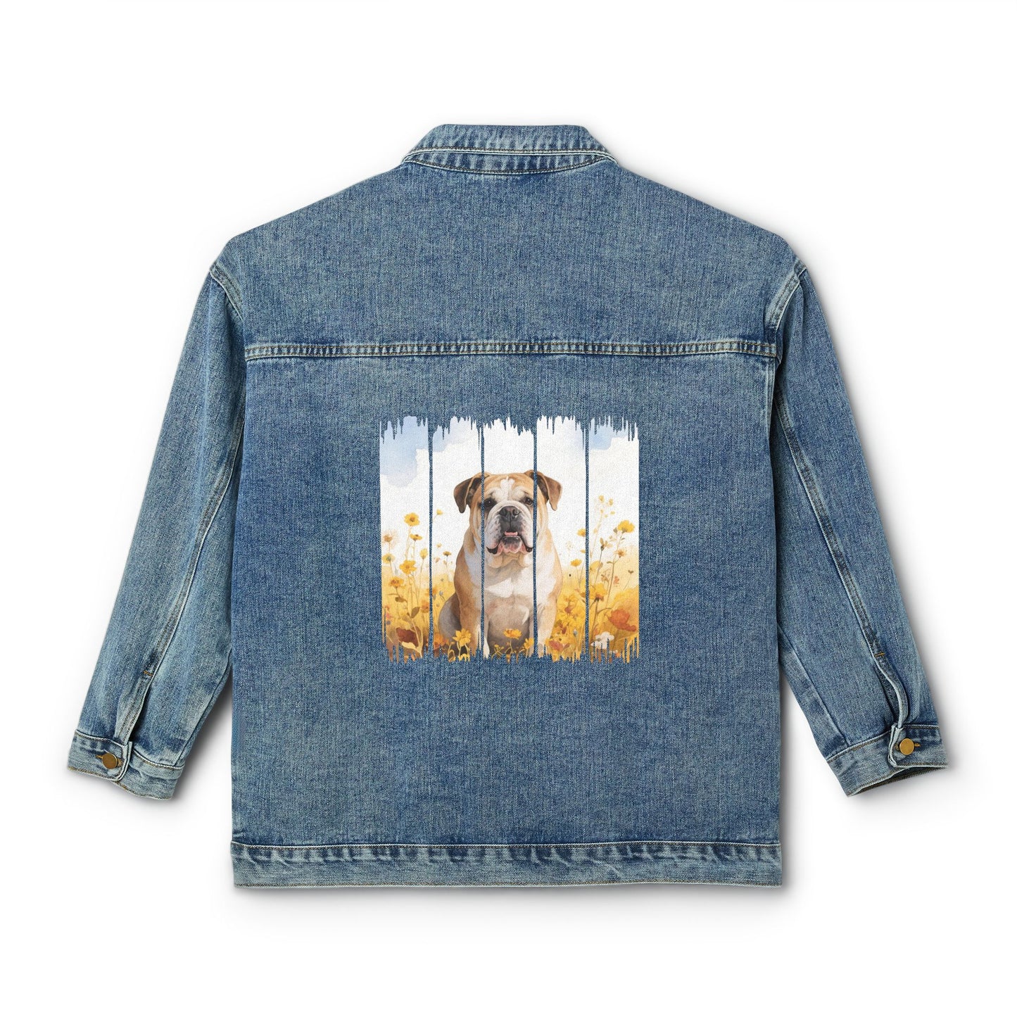 Trendy Bulldog Women's Denim Jacket, Dog Demin Jacket, Gift for Bulldog Mom, Gift for Dog Lovers, Fall Dog Style
