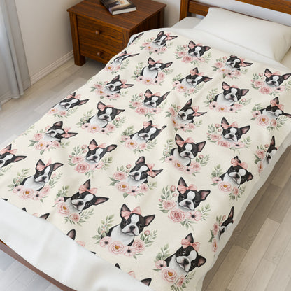 Boston Terrier Pink Baby Blanket, Boston Terrier Dog Baby Shower Baby Girl Newborn Gift Hospital Announcement Blanket Coming Home