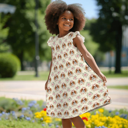 Cavalier King Charles Spaniel Girl's Flutter Sleeve Nightgown