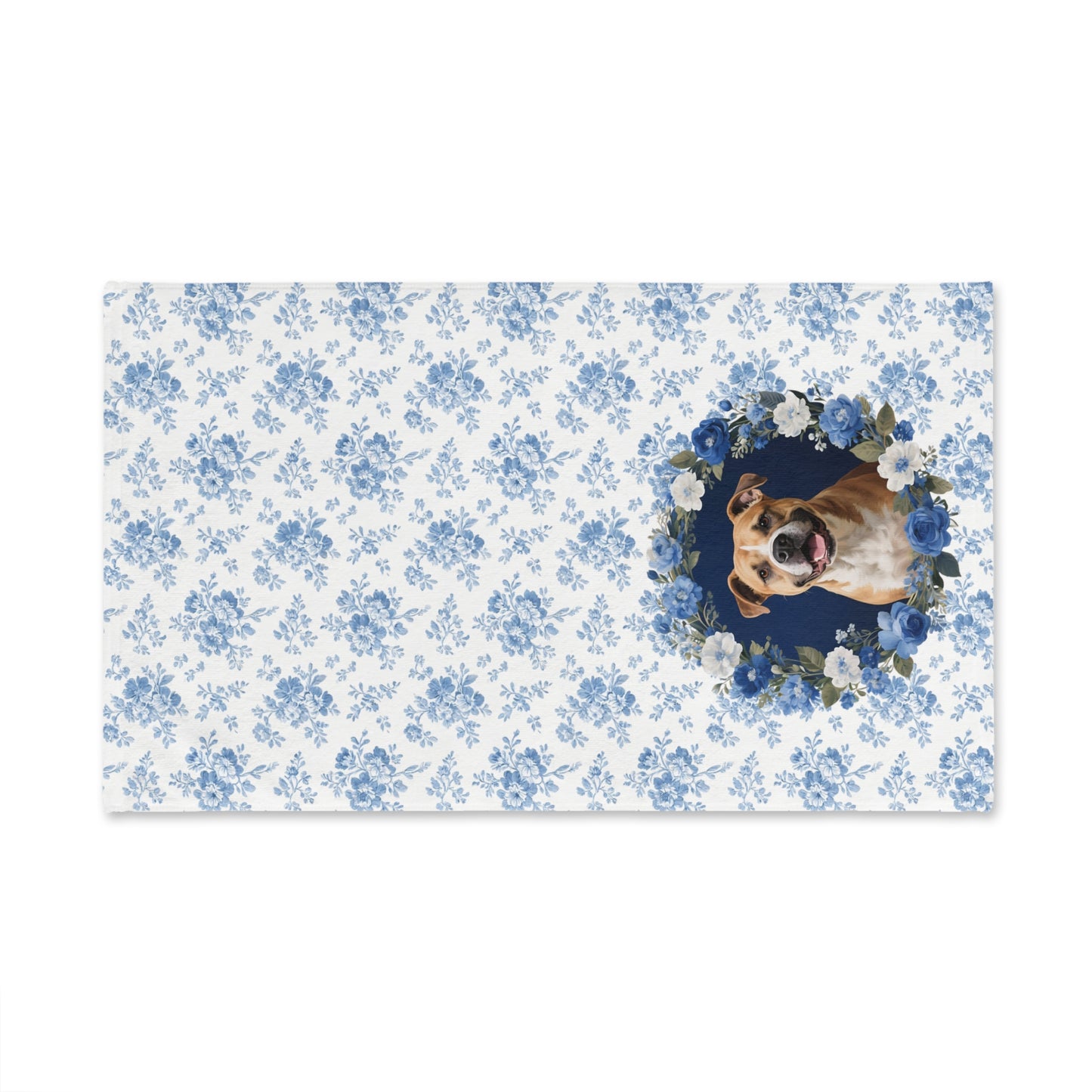 Blue Floral Pitbull Dog Portrait Hand Towel – Cute Pet Bathroom Accessory