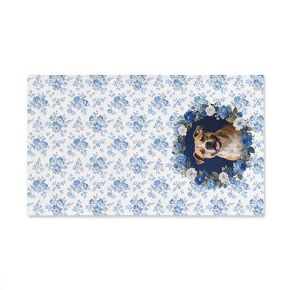 Blue Floral Pitbull Dog Portrait Hand Towel – Cute Pet Bathroom Accessory